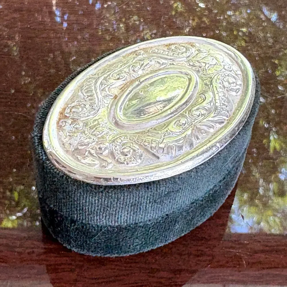 Godinger Silver Plated Vintage Oval Velvet Trinket Box, Dark Blue